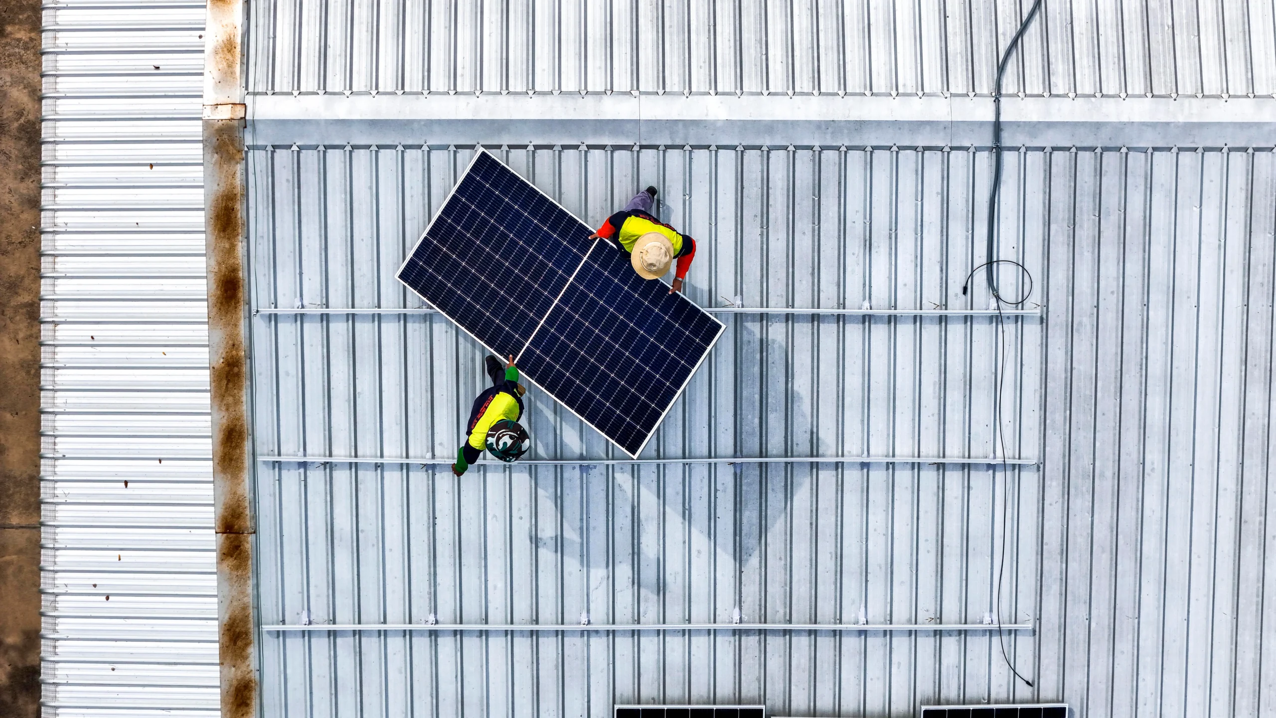 Solar panels on a sunlit rooftop